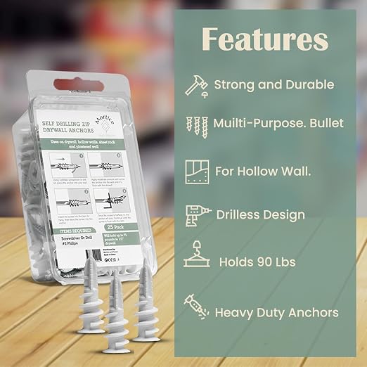 Reinforced Nylon 66 Drywall Anchors 90lb Limit, Self Drilling, Home Improvement - Image 6
