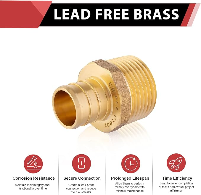 3PC Pex Barb Crimp Brass Fittings 3/4Inch x 3/4Inch NPT Male Adapter | ASTM - Image 4