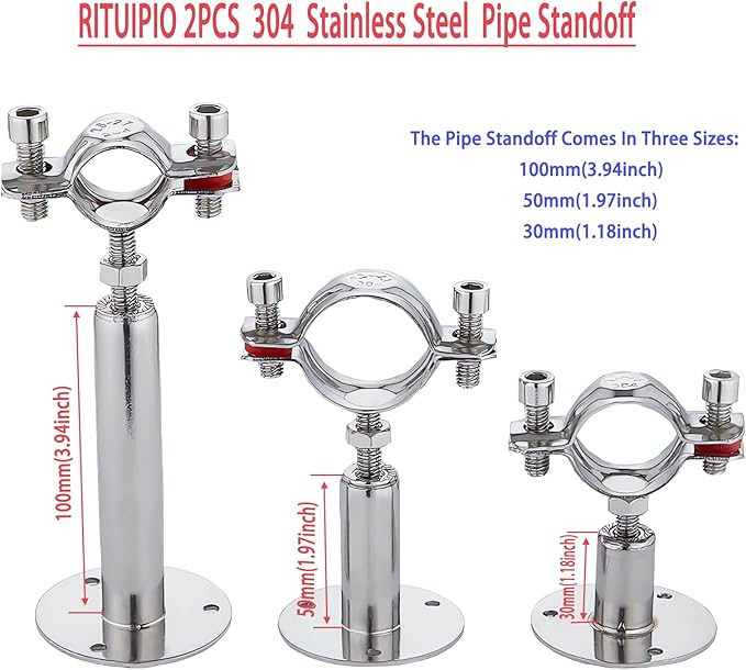 2PCS wall Mount Ceiling Mount Pipe 304 Stainless Steel Pipe Supports Pipe - Image 2