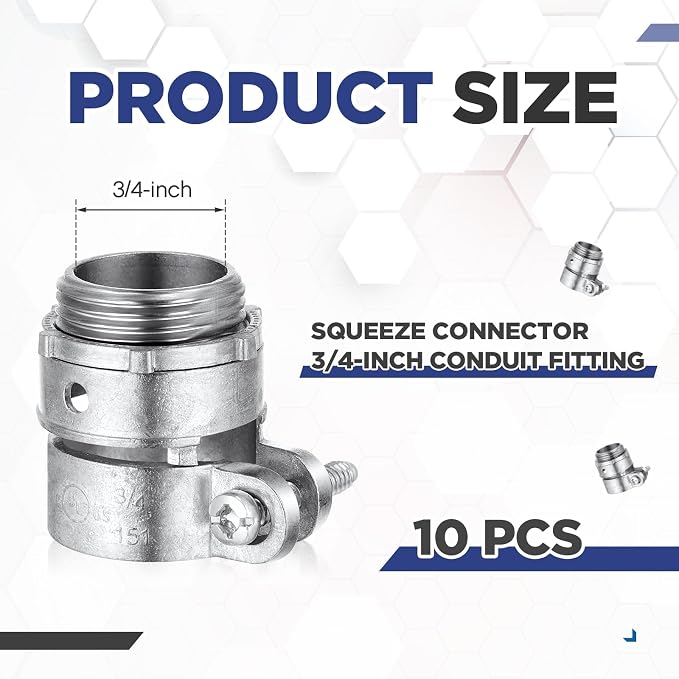 Yaocom 10 Pack 3/4-Inch Squeeze Connectors Fittings FMC Flexible Metal Conduit - Image 2