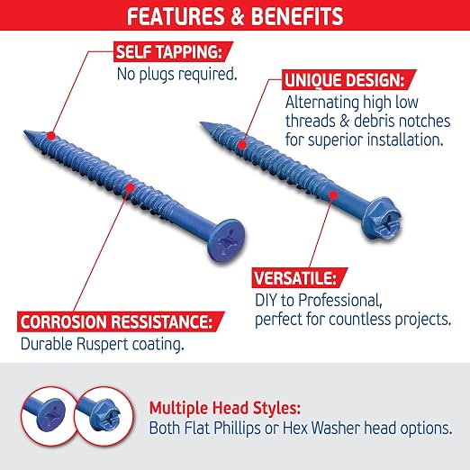Blue Multi Purpose Concrete Screw 1/4" Kit - Image 3
