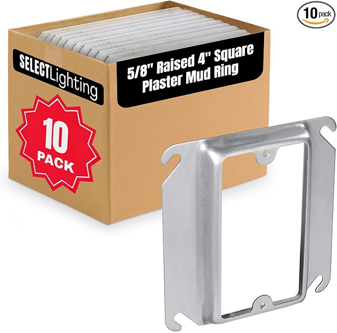 SELECT 10 Pack 5/8" Raised 4" Square One Gang Plaster Ring by selectlighting