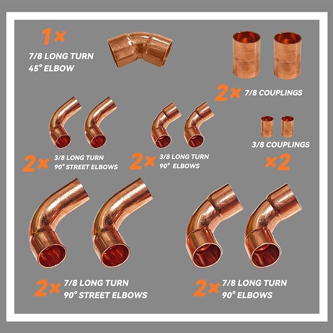 3/8 & 7/8 HVAC Copper Fittings Kit - Image 2