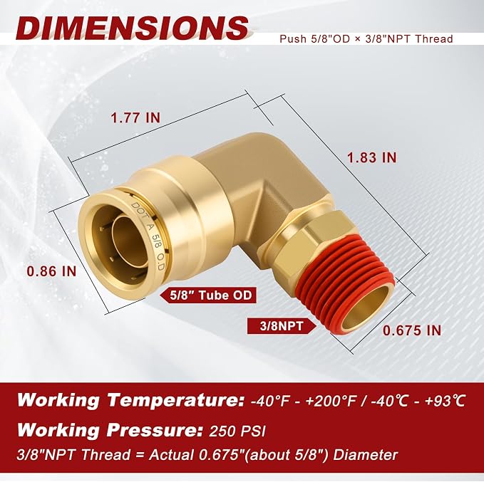 90° Swivel Male Elbow, 5/8" Tube x 3/8" NPT, DOT Approved 5PCS | - Image 5