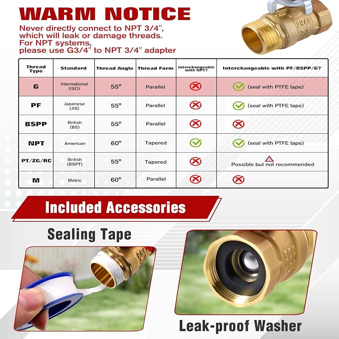 2PCS Full Flow Brass Garden Hose Shut Off Valve, G3/4" Male x Female Thread No - Image 6