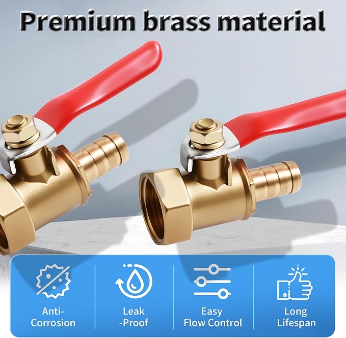 2 Pcs Brass Ball Valve, 10mm x 3/8 Inch, Female NPT | Full Port Shut Off Valve - Image 3