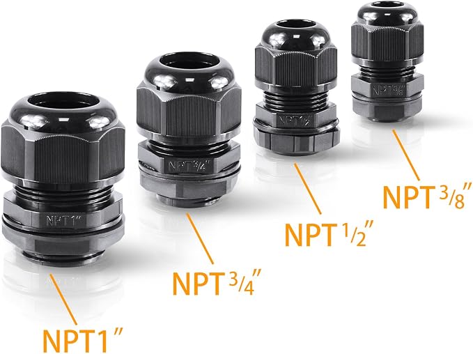 XHF 45 Pcs 1/4" IP68 Strain Relief Nylon Cord Grip NPT Cable Glands Adjustable - Image 5