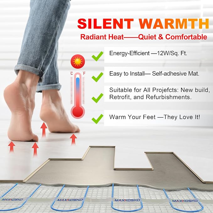 MAXKOSKO 30 sq ft Radiant Floor Heating Mat, Electric Heated In Floor Mat | - Image 3