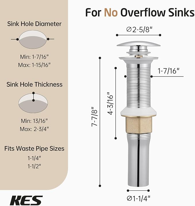 KES Bathroom Sink Drain with Strainer Basket Hair Catcher Anti Clog Pop Up - Image 8
