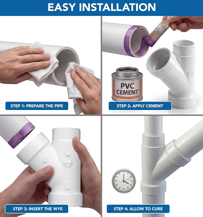 SUPPLYGIANT™ 2" x 1-1/2" x 1-1/2" PVC DWV Wye Reducing Hub – White PVC Drain - Image 6