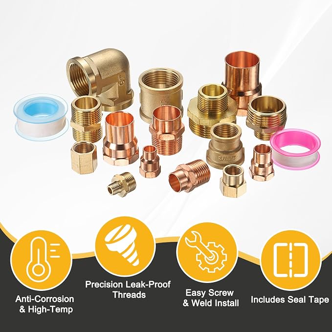 PATIKIL Brass Pipe Fitting, 1/2" BSP Male x 1/2" BS Male Thread Connector Brass - Image 4