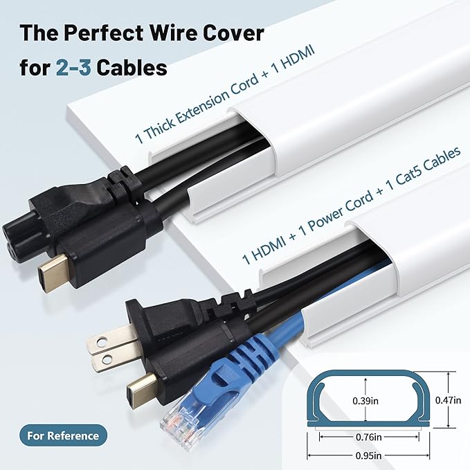 ZhiYo 43" Cord Covers for Wires on Wall, 0.95" W x 0.47" | Fits 2-3 Cords - Image 2