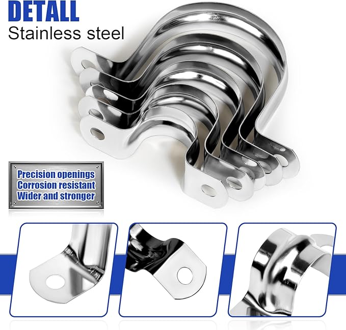 30Pcs 1 Inch Stainless Steel Conduit Clamps, 2 Hole Strap U Bracket Rigid Pipe - Image 2