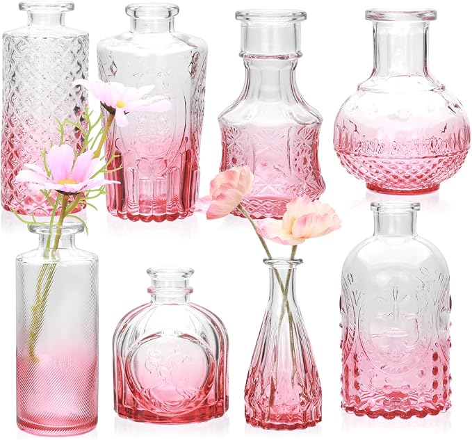 Pink Small Flower Vase Set, Glass Bud Vase in Bulk Set of 8 | Artistic and by Brajttt