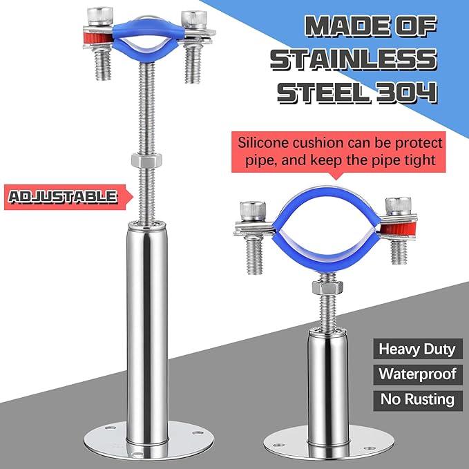 Yaocom 12 Pcs 304 Stainless Steel Wall Mount Ceiling Mount Pipe Supports Bracket - Image 4