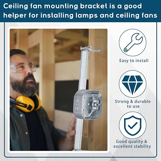 Therwen 2 Pcs Adjustable Fan Electrical Box Brace 14.2 Inches Long Silver - Image 3