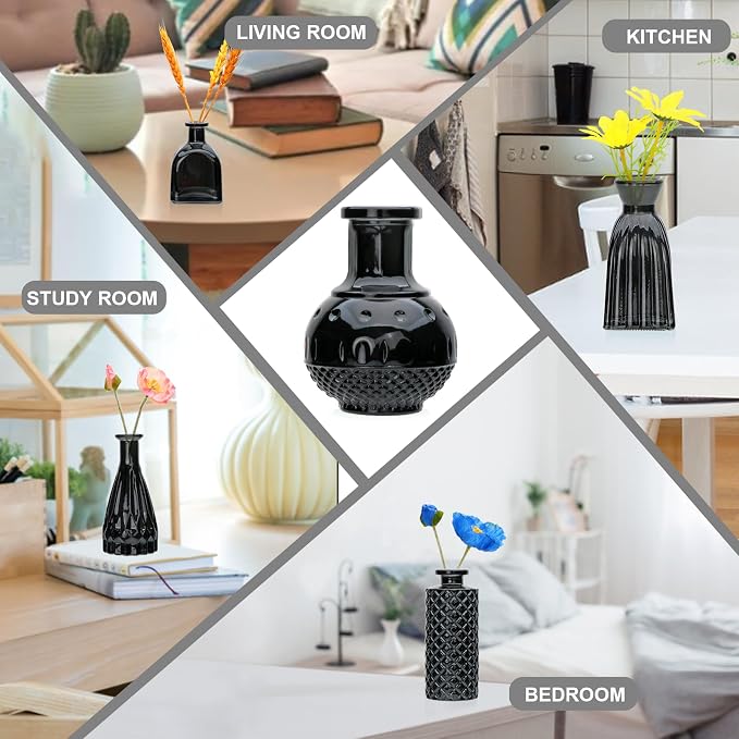 Glass Bud Vase Set of 18, Glass Black Vintage Vases - Image 5