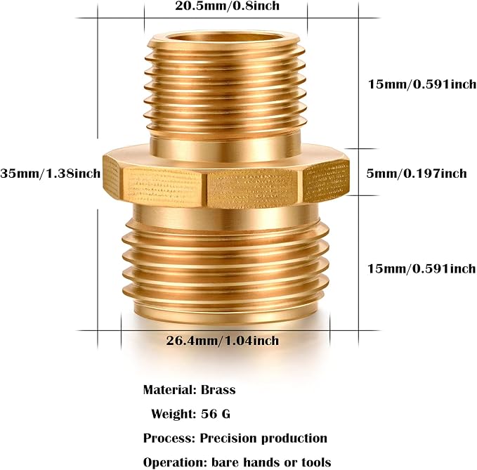 Garden hose adapter, 3/4" GHT to 1/2" NPT male connector, garden hose joint - Image 2