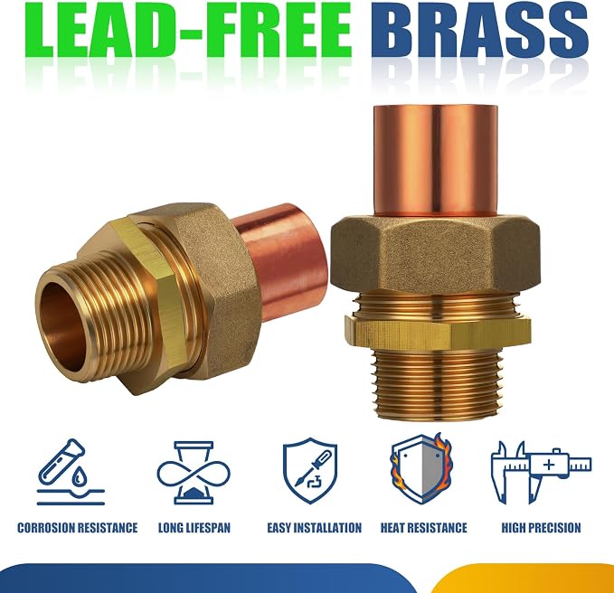 4 Pack 3/4" C x MIP LF Brass Pipe Copper Union Sweat to Male | - Image 6