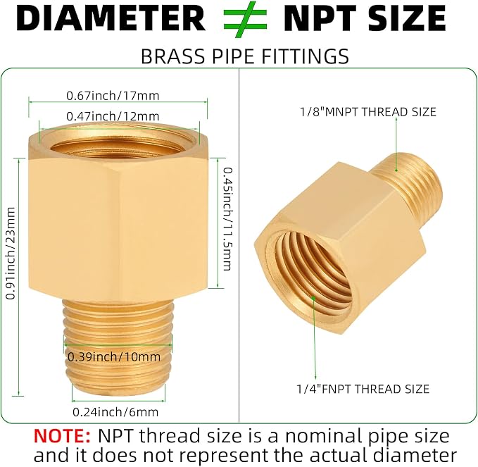 Brass Pipe Fitting, 1/8 Inch NPT Male to 1/4 Inch NPT Female Brass Pipe Hose - Image 2