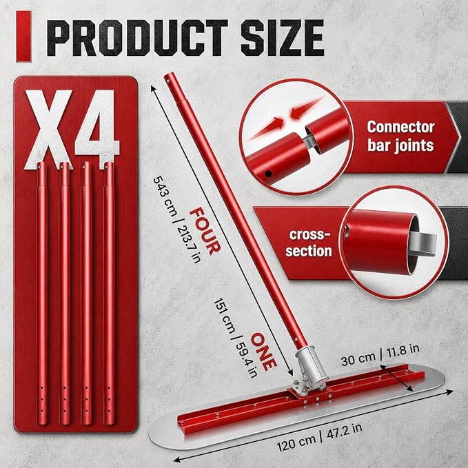48" x 12" Thickened Stainless Steel Concrete Bull Float Tool Kit, Fresno - Image 2
