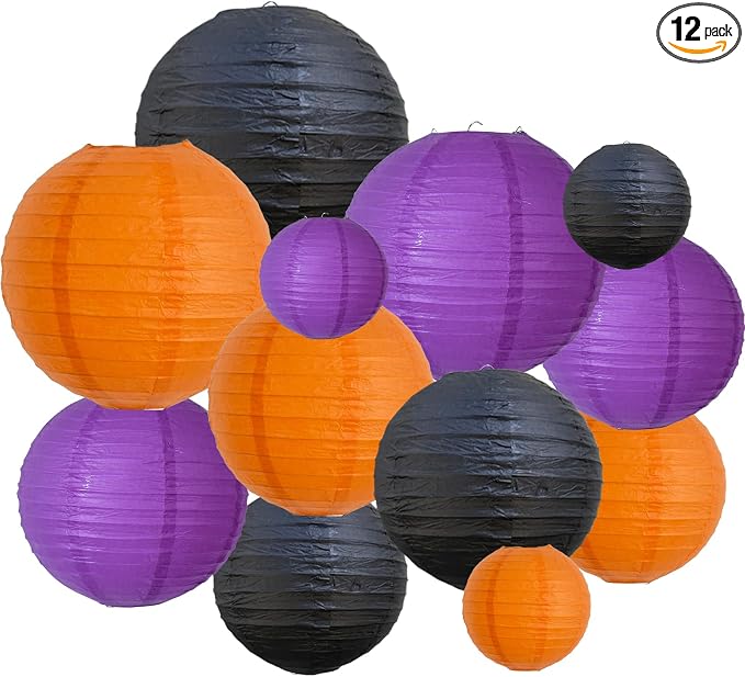 BEISHIDA Black Orange Purple Paper Lantern 6/8/10/12Inch Round Chinese Lamp | by Beishida