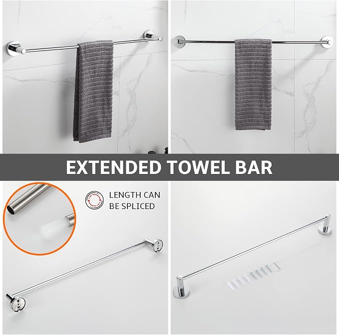 BGL Bathroom Hardware Set Chrome Bathroom Accessory Set Towel Bar 8 Pieces Set - Image 2