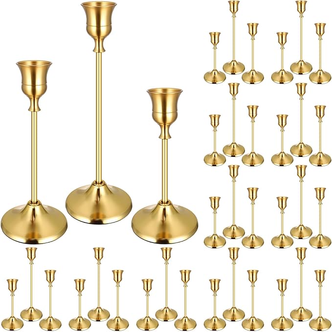 36PCS Brass Gold Taper Candle Holders Set, Vintage Metal Candlestick | Tall by Ovveroche