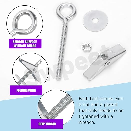 Swpeet 15 Set M4×75mm Eye Bolt Toggle Bolts and Wing Nut Kit - Image 4