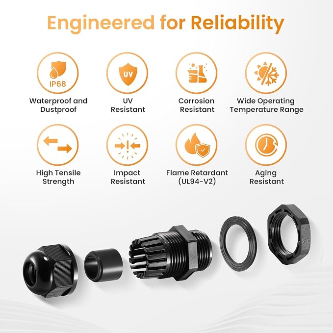 QILIPSU 10pcs 1-1/2" NPT Cable Gland Waterproof IP68 Nylon Cable Pass Through - Image 6