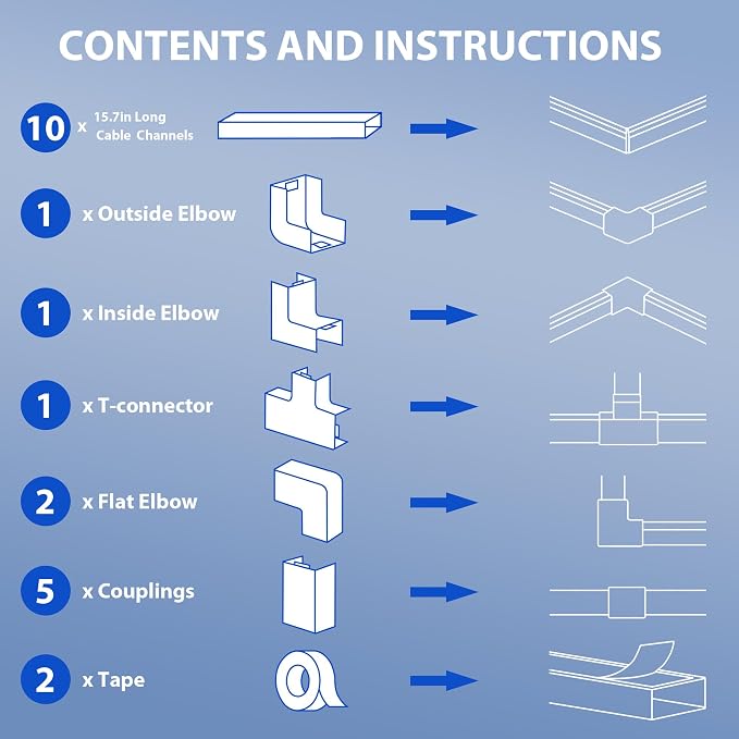 157in Cord Covers for Wires on Wall, Large Wall Wire Hider Kit, Cable Covers - Image 4