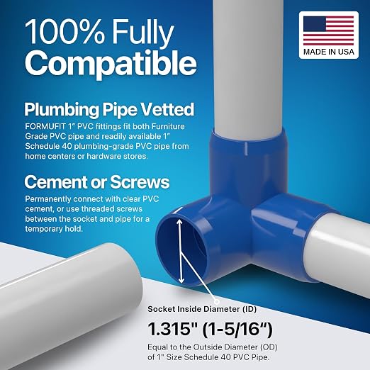 1” 3-Way Elbow Furniture Grade PVC Fitting in Blue, Made in USA, UV-Resistant - Image 5