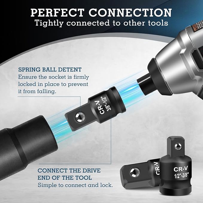 2PCS Impact Socket Adapter and Reducer Set, 1/2" to 3/8" & 3/8" to 1/2" Inch - Image 3