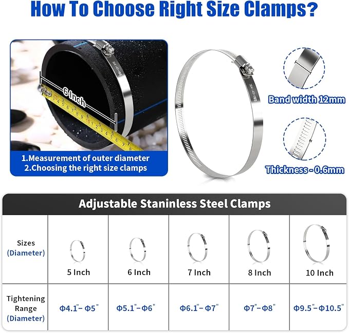10 Pack 6 Inch Hose Clamps Stainless Steel Duct Clamps Pipe Clamps Large Worm - Image 2