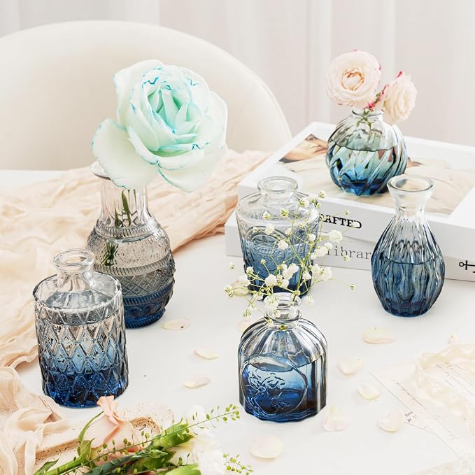 Clear Gradient Blue Glass Bud Vase Set of 24 Pcs, Small Bud Vases in Bulk - Image 8