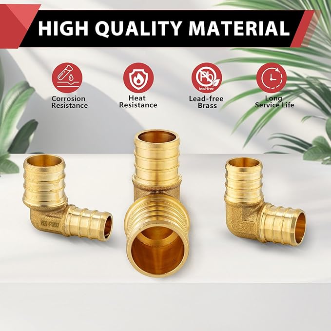 10PACK EFIELD 1-Inch Pex Elbow Barb Crimp Brass Fitting | - Image 4