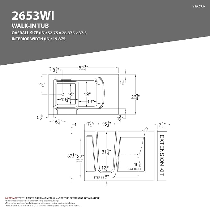 ANZZI Walk In Tub, 26 X 53 In, Right Drain, 15 Whirlpool Jets, Inline | Slip - Image 6