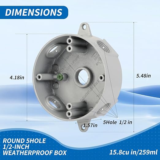 Round Outdoor Electrical Box, Five 0.5”Hole Round Junction Box, 9 Pack | - Image 2