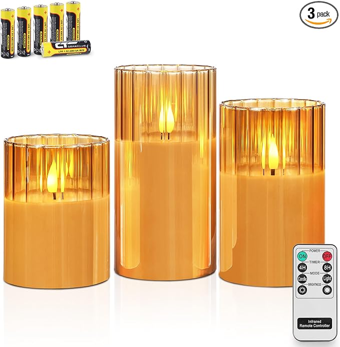 Rhytsing Gold Ribbed Glass Battery Operated LED Candles by Rhytsing