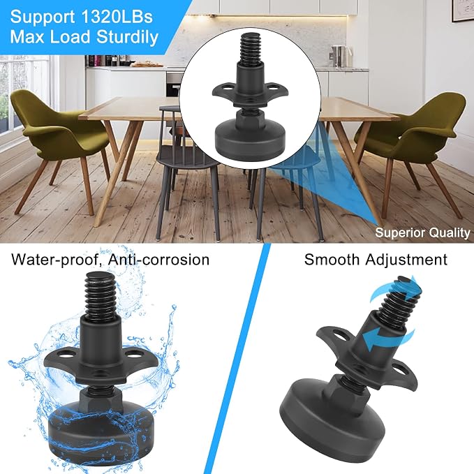 Heavy Duty Furniture Levelers 3/8''-16 Thread w/ T-Nut Kit Furniture Leveling - Image 6