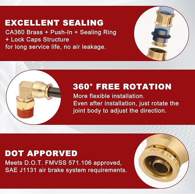 90° Swivel Male Elbow, 3/8" Tube x 1/8" NPT, DOT Approved 2PCS | - Image 4