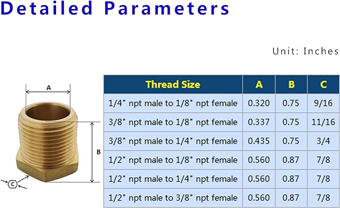 1/4" x 1/8" NPT Reducer Adapter Brass Hex Bushing - Image 3
