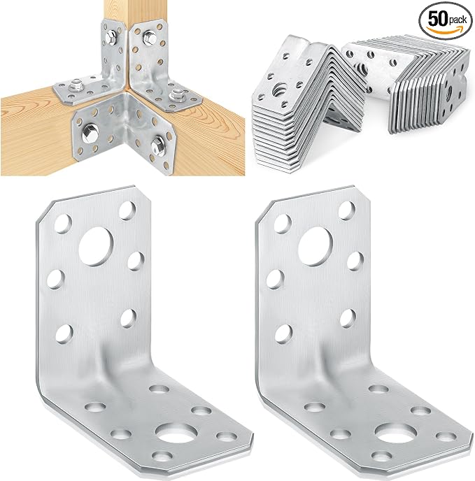 50 Pcs L Brackets 1.7mm Steel Corner Brace 90 Degree Silver | Metal Angle by Shimeyao
