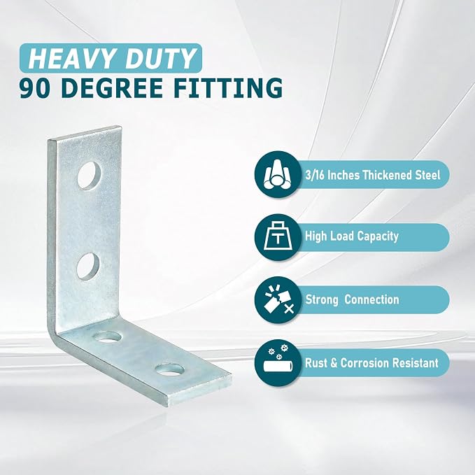 8Pcs 4 Hole 90 Degree Bracket for 1 5/8 Strut Channel, Heavy Duty L Brackets - Image 4