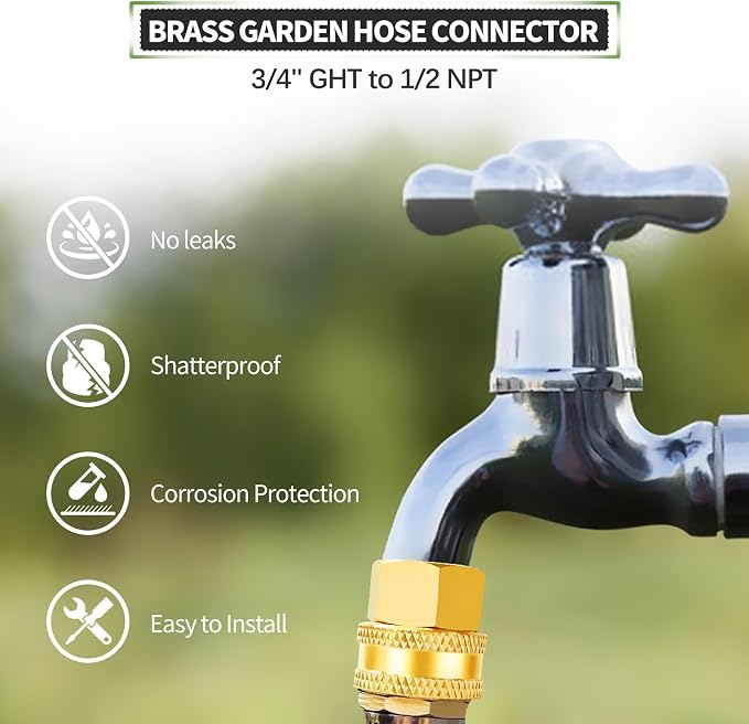 2 Pack Lead-Free Brass Garden Hose Threaded 3/4" GHT to 1/2 NPT Adapter | Green - Image 3