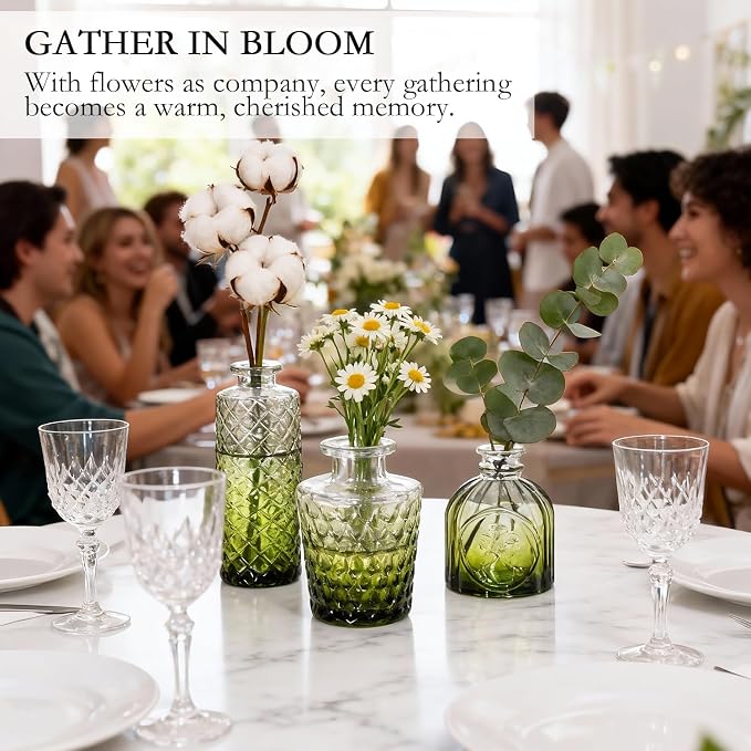 Clear Gradient Green Glass Bud Vase Set of 24 Pcs, Small Bud Vases in Bulk - Image 5