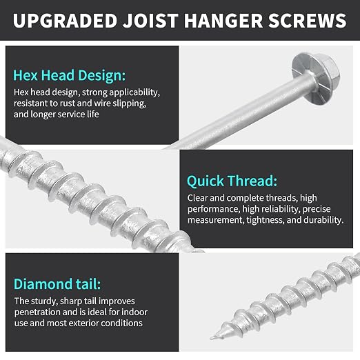#9 x 2-1/2" Heavy Duty Joist Hanger Screws, SD Connector Screws | 1/4" Hex Head - Image 6
