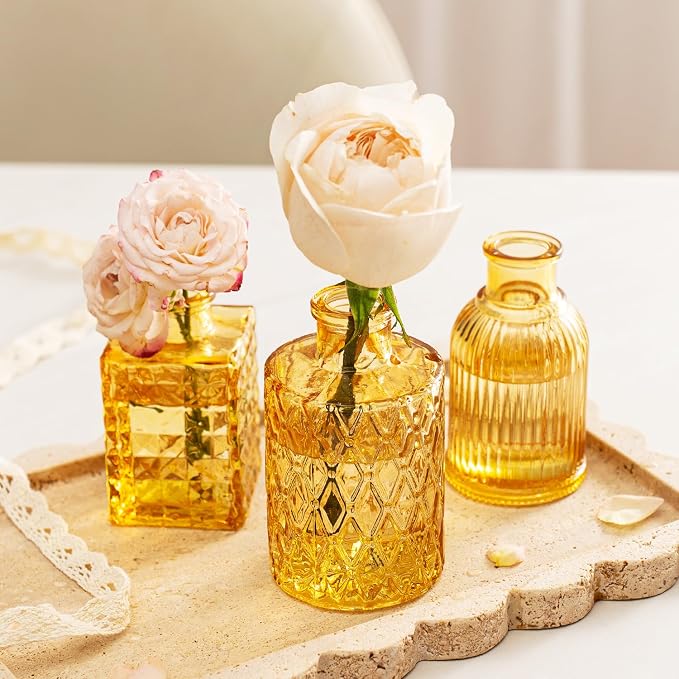 Clear Topaz Glass Bud Vase Set of 22 Pcs, Small Gold Bud Vases in Bulk - Image 6