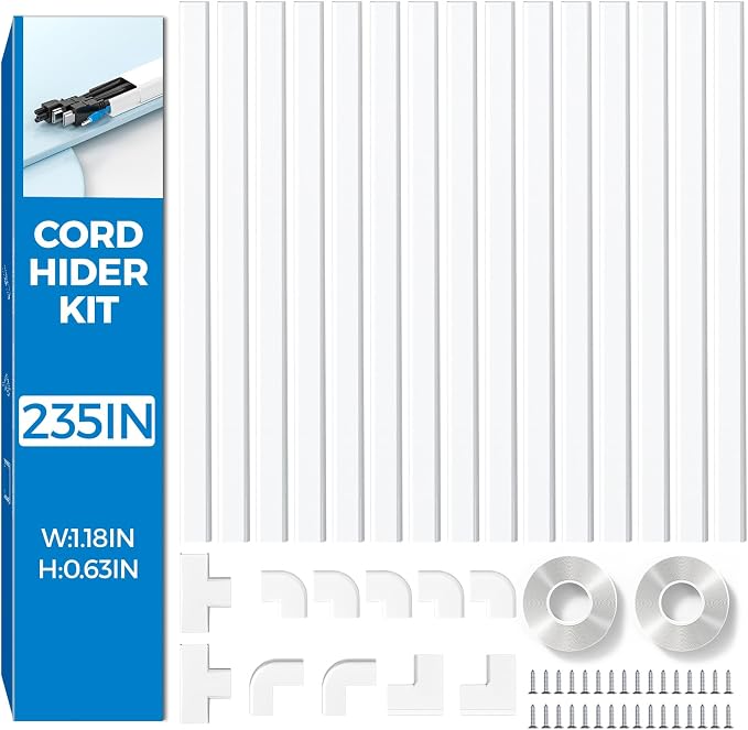 Yecaye 235in Wall Cord Hider for 2-3 Cords, W1.18in H0.63in, On-Wall Cord Cover by Yecaye