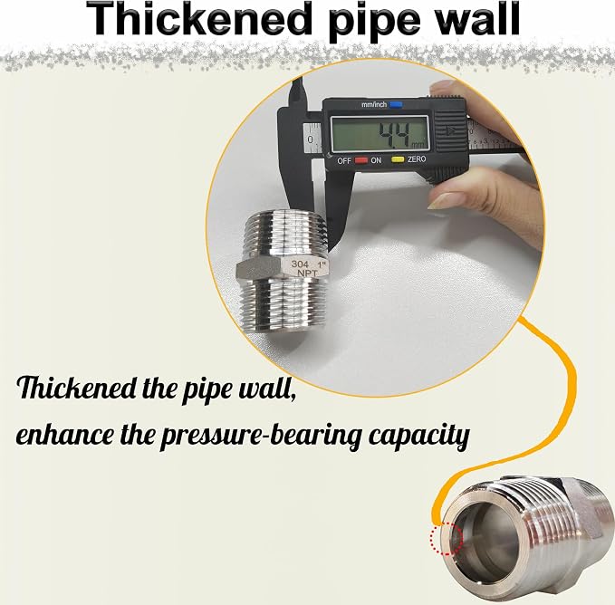1" NPT Male Hex Nipple Pipe Fittings, 304 Stainless Steel 1 inch Threaded Pipe - Image 3